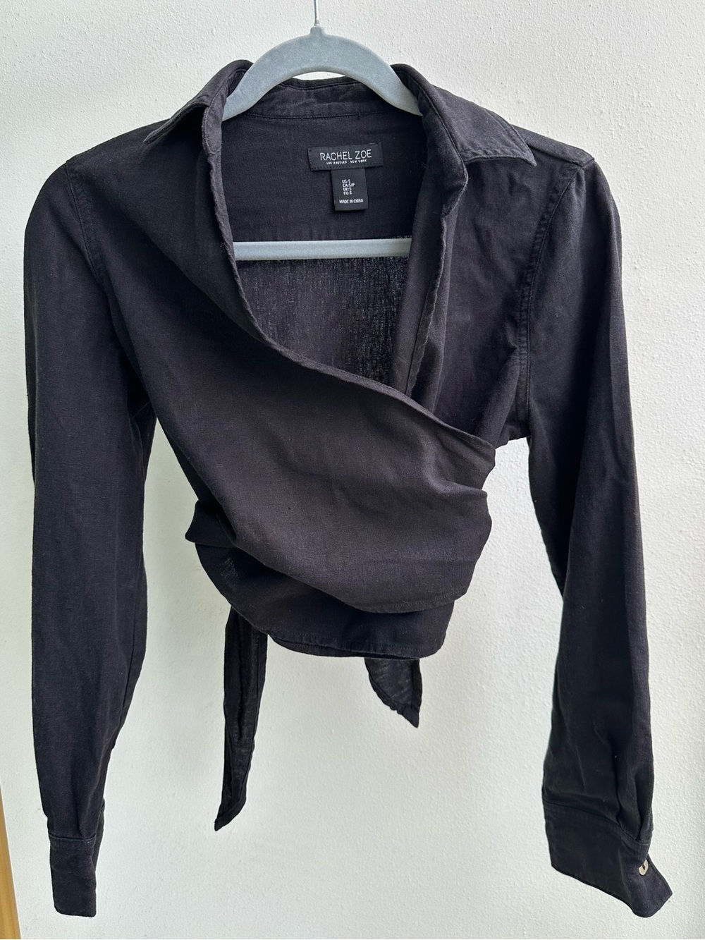 Rachel Zoe Black Wrap Button-Down Long Sleeve Top
